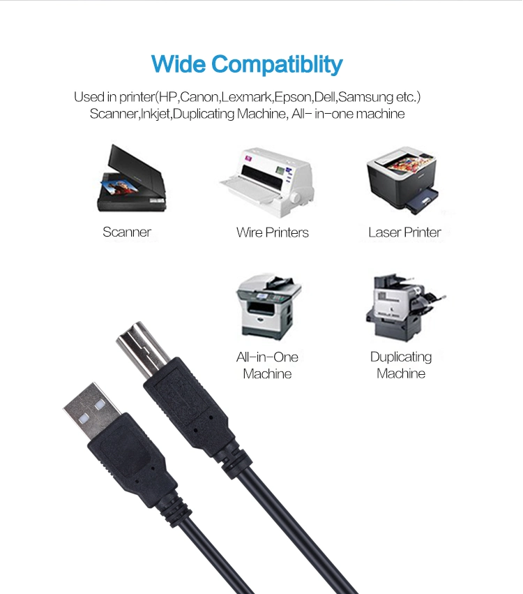 High Quality Black 1.5m USB2.0 Am to Bm Printer Cable