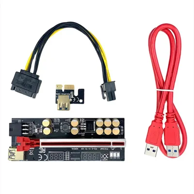 Ver016 Riser Card 1X a 16X Extender USB 3.0 Cable SATA a 6pin Power 10 Condensador para tarjeta gráfica