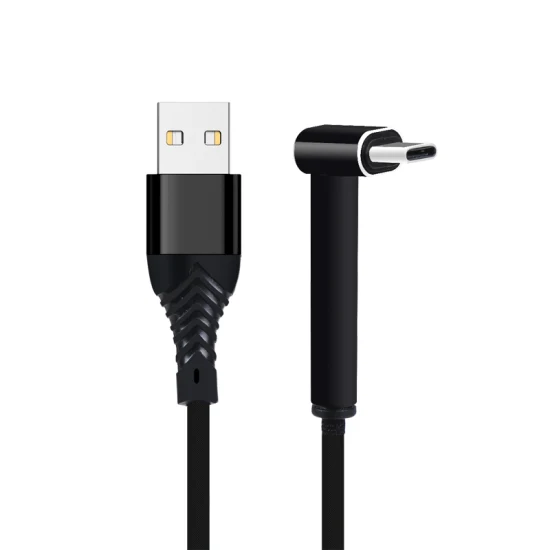 Cable USB trenzado de ángulo recto de 90 grados 2.4A Cable de cargador de datos rápido tipo C duradero para teléfono Android 2.0m