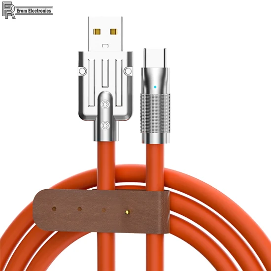 OEM/ODM 120W 6A Cables de datos USB Aleación de zinc Tipo C Indicador LED engrosado Cable de datos de carga de teléfono rápido